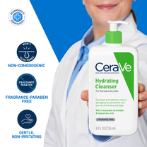 CeraVe Hydrating Cleanser Non-Foaming Face Wash for Dry Skin with Ceramides & Hyaluronic Acid