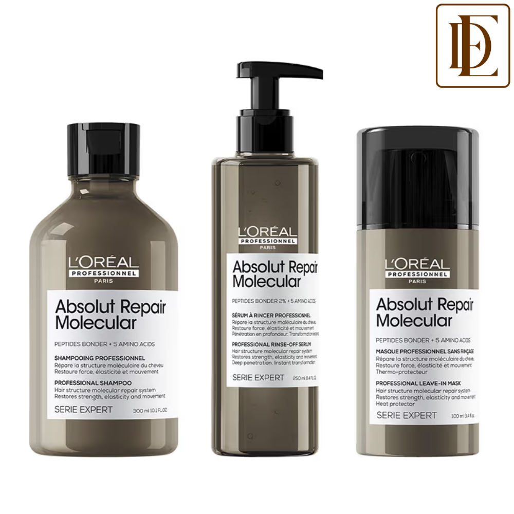 L'Oréal Professionnel Absolut Repair Molecular Shampoo, Rinse-Off Serum & Leave-In Mask Damaged Hair