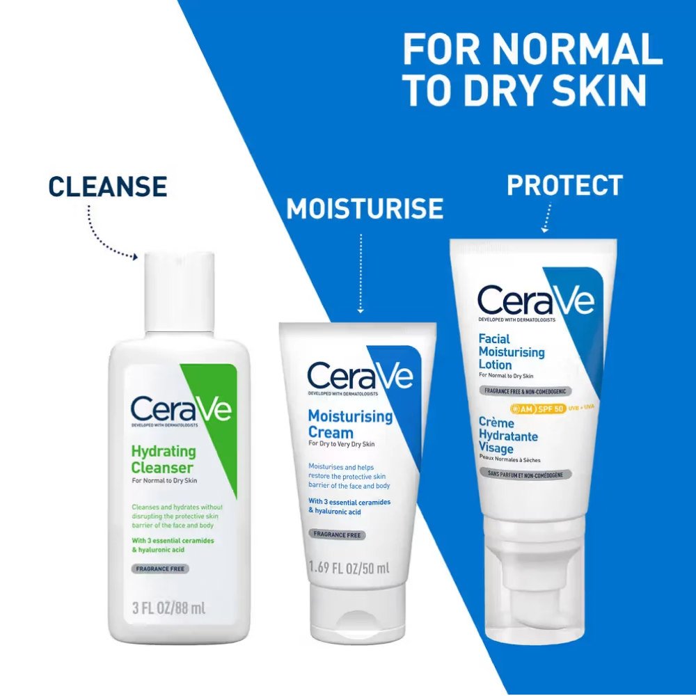 CeraVe Sun Protection Combo - AM lotion SPF 50 Sunscreen & Moisturizing Cream For Dry Skin