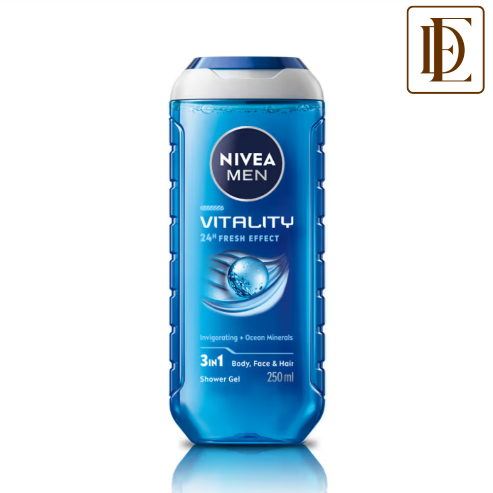 NIVEA MEN Body Wash, Vitality Fresh with Ocean Minerals, Shower Gel for Body, Face & Hair