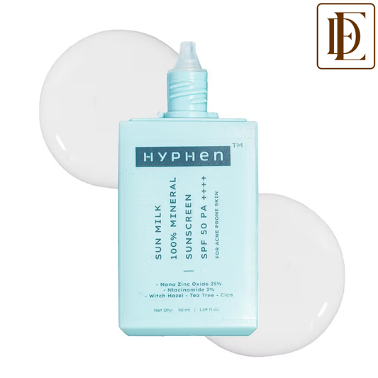 Hyphen Sun Milk 100% Mineral Sunscreen SPF 50 PA++++ 25% Nano Zinc Oxide For Acne Prone, Oily Skin