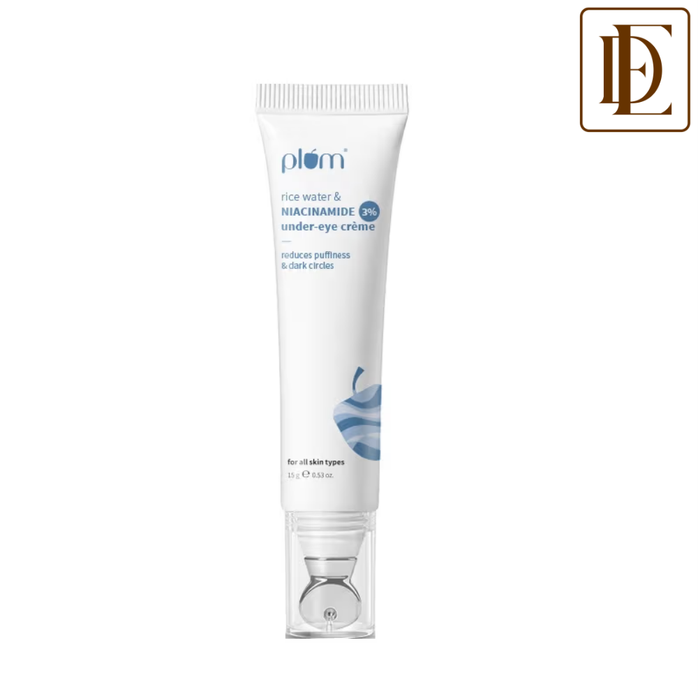 Plum Rice Water & Niacinamide 3% Under-Eye Crème, with Peptides Ceramides & Caffeine