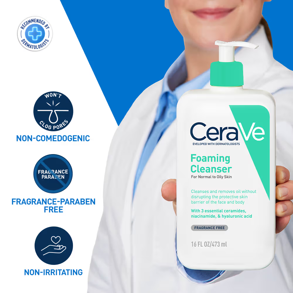 CeraVe Foaming Cleanser Face Wash For Oily Skin with Hyaluronic Acid, Ceramides & Niacinamide