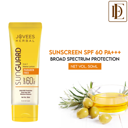 Jovees Herbal Sun Guard Lotion SPF 60 PA+++ 3 In 1 Matte Lotion UVA/UVB Protection Healthy Looking Skin