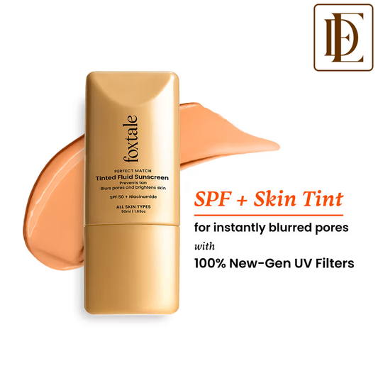 Foxtale SPF 50 PA+++ Tinted Fluid Sunscreen, Blurs Pores & Evens Skin Tone, 6 Shades