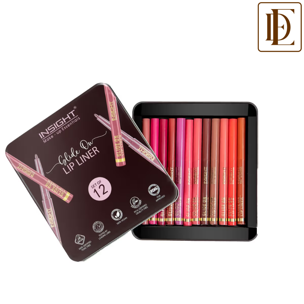 Insight Cosmetics Glide On Lip Liner, Intense Pigment, Long Wear Matte Lip Formula - Set Of 12