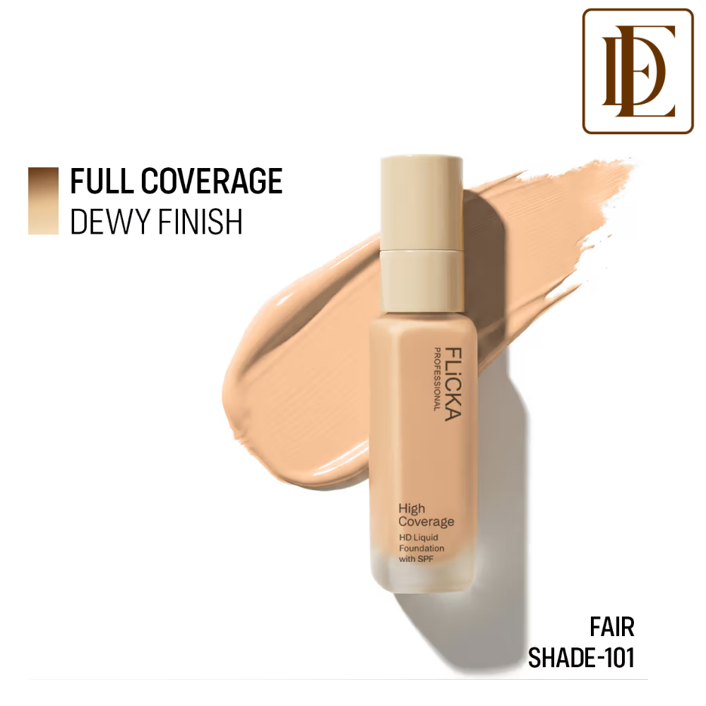 FLiCKA Pro HD Liquid Foundation High Coverage Dewy Finish SPF 16Hr Long Wear