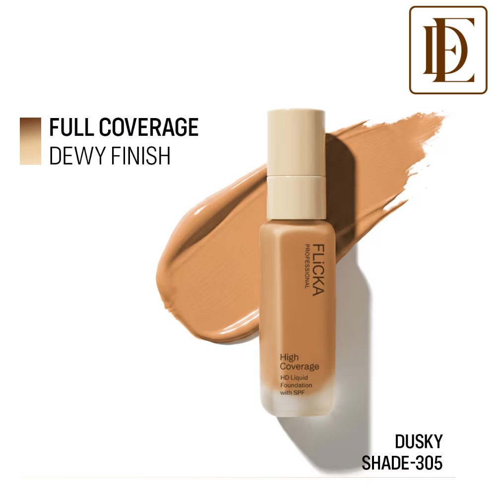 FLiCKA Pro HD Liquid Foundation High Coverage Dewy Finish SPF 16Hr Long Wear