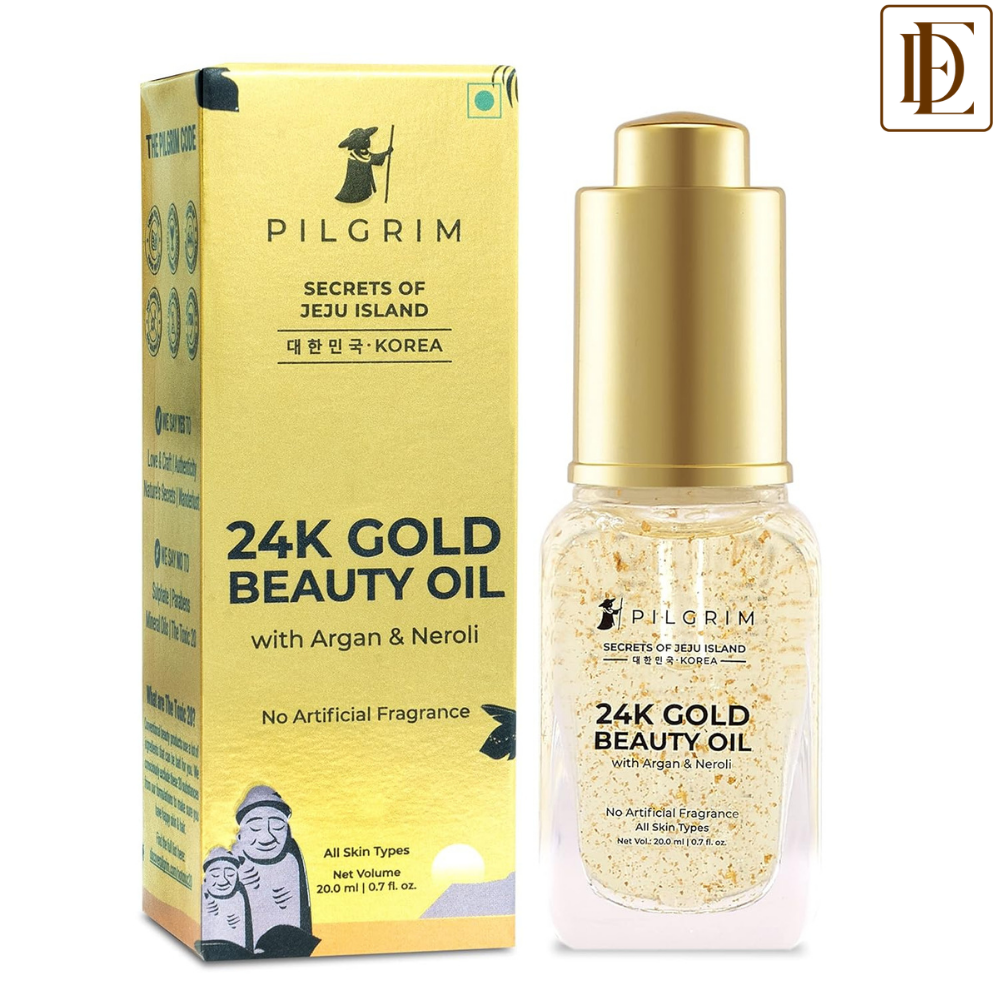 Pilgrim 24K Gold Beauty Oil for glowing skin, deep nourishing, anti aging, make up primer
