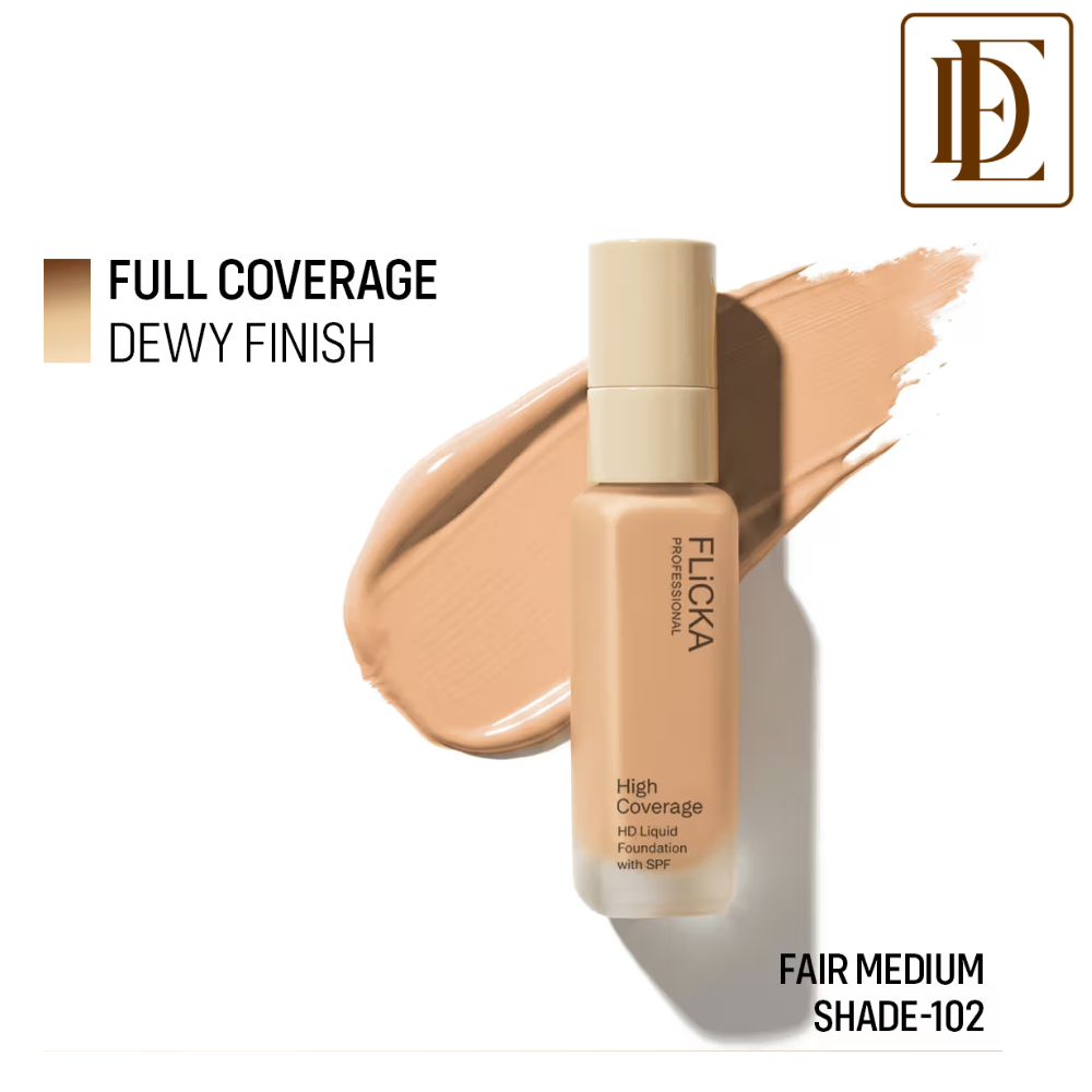 FLiCKA Pro HD Liquid Foundation High Coverage Dewy Finish SPF 16Hr Long Wear