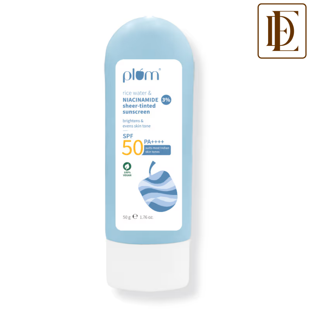 Plum Rice Water & 3% Niacinamide Sheer Tinted Sunscreen With SPF 50 PA++++, For Oily ToDrySkin