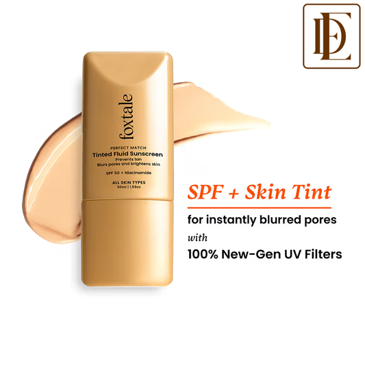 Foxtale SPF 50 PA+++ Tinted Fluid Sunscreen, Blurs Pores & Evens Skin Tone