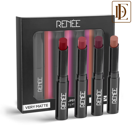 RENEE Very Matte Lipstick Combo- Essentials, Pack Of 4, Full Coverage, Long Lasting, Weightless