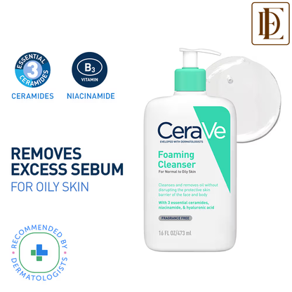 CeraVe Foaming Cleanser Face Wash For Oily Skin with Hyaluronic Acid, Ceramides & Niacinamide