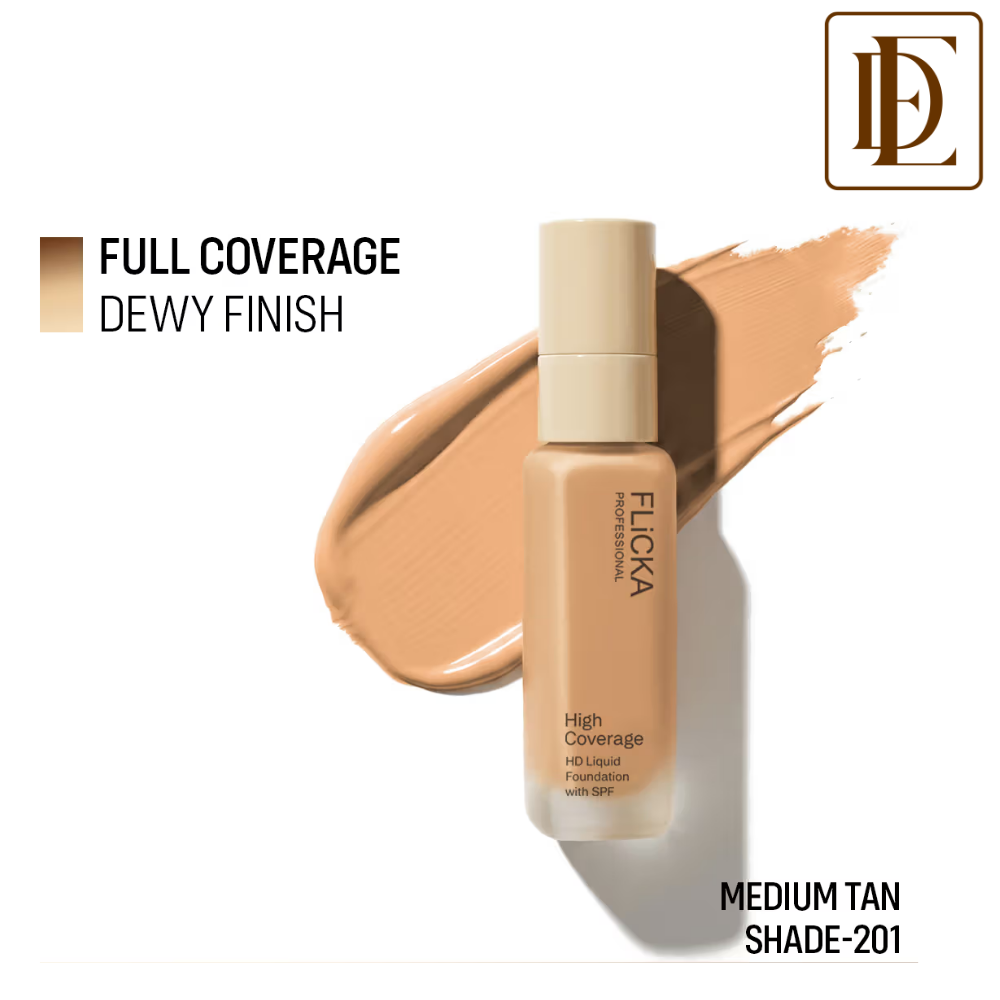 FLiCKA Pro HD Liquid Foundation High Coverage Dewy Finish SPF 16Hr Long Wear