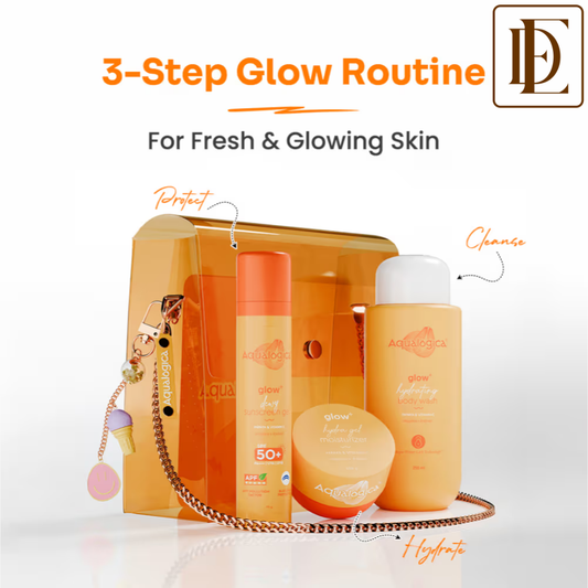 Aqualogica Born To Glow Kit - Body wash , hydra gel & sunscreen with sling bag & charms
