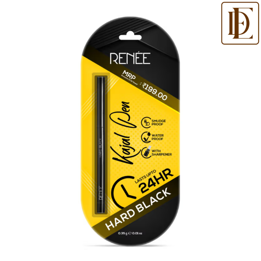 RENEE Hard Black Smudge-Proof & Waterproof Kajal Pen With Sharpener, Long-Lasting Up To 24 Hours