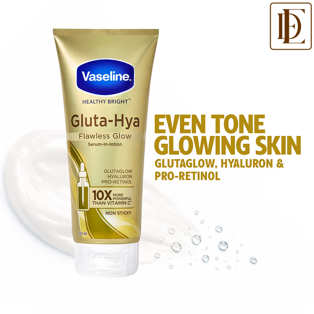 Vaseline Gluta-Hya Flawless Glow Lotion Bright, Even Tone Skin Glutathione Infused Moisturizer