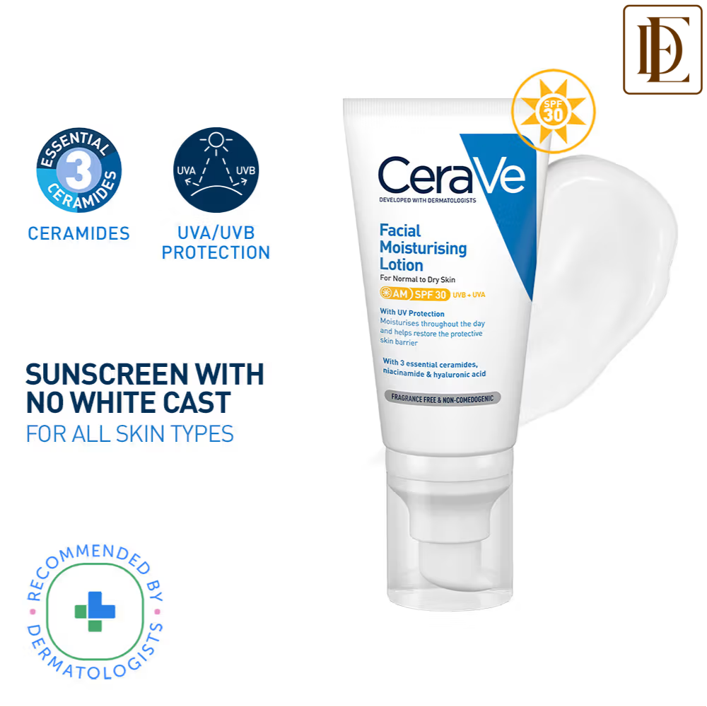 CeraVe AM Facial Moisturizer With Sunscreen SPF 30 UVB + UVA, Dermatologist Recommended Day Cream