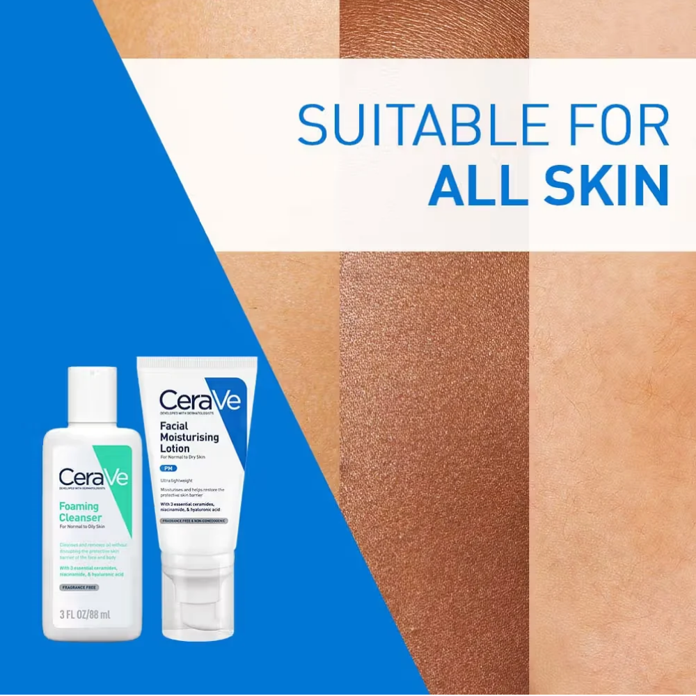CeraVe Facewash & PM Moisturizer Combo with Ceramides - Evening Routine for Oily Skin