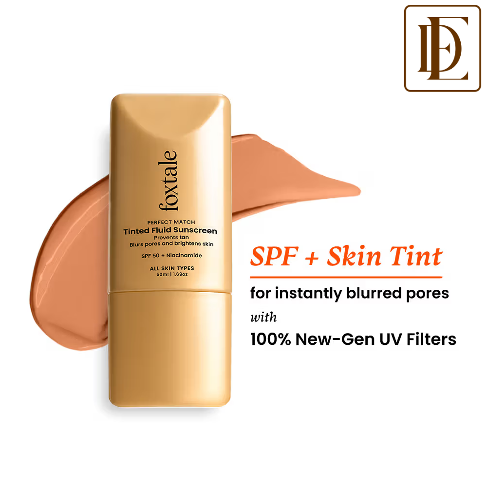 Foxtale SPF 50 PA+++ Tinted Fluid Sunscreen, Blurs Pores & Evens Skin Tone