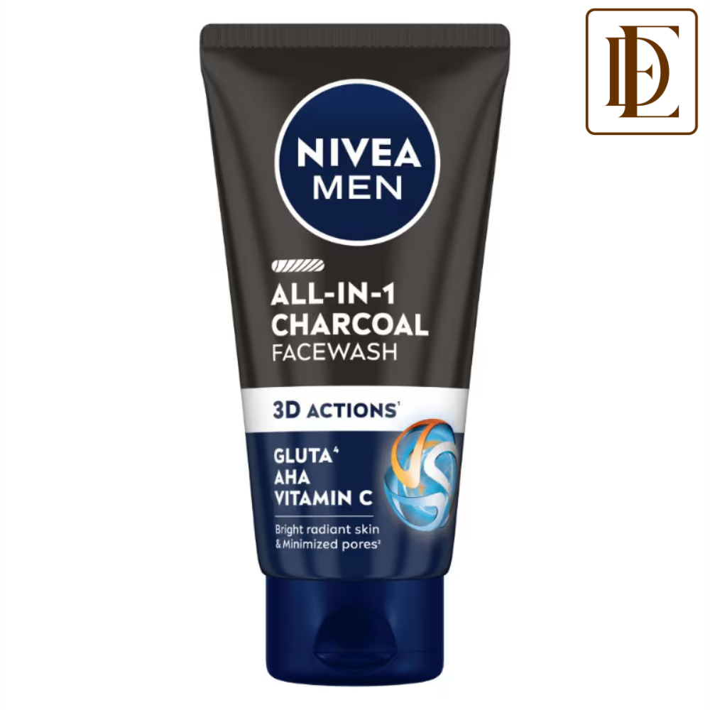 NIVEA MEN Face Wash, All in 1 Charcoal, to Detoxify & Refresh Skin with 10x Vitamin C Effect