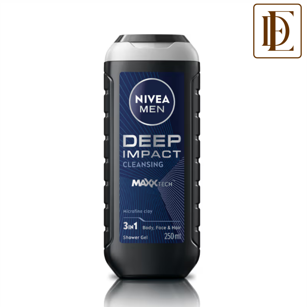 NIVEA MEN Body Wash, Deep Impact, 3 in 1 Shower Gel for Body, Face & Hair, with Microfine Clay
