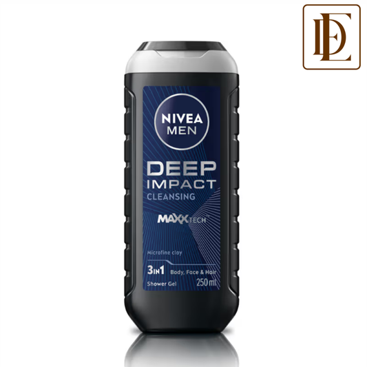 NIVEA MEN Body Wash, Deep Impact, 3 in 1 Shower Gel for Body, Face & Hair, with Microfine Clay