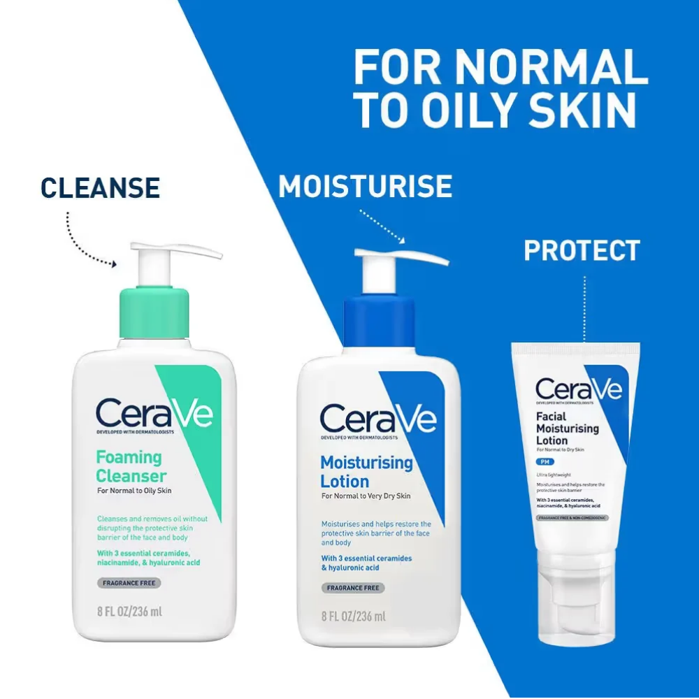 CeraVe Facewash & PM Moisturizer Combo with Ceramides - Evening Routine for Oily Skin