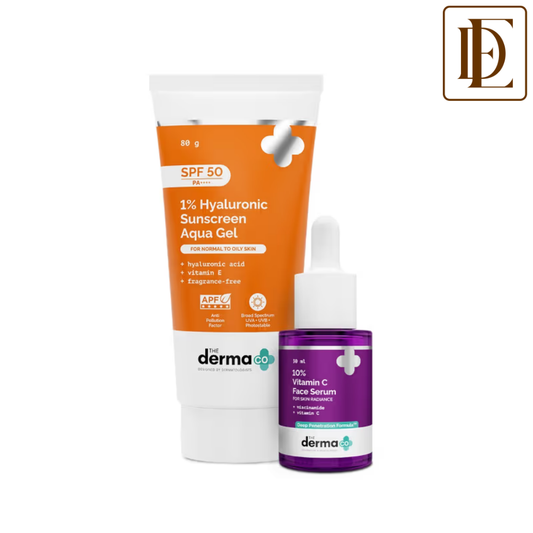 The Derma Co Hyaluronic Sunscreen & Vitamin C Serum Combo SPF 50+ for All Skin Types, Glowing Skin