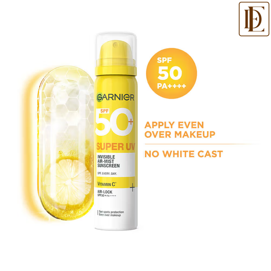 Garnier Super UV Invisible Air Mist Spray Sunscreen SPF50 PA++++ For UVA/B, Over Makeup Spray, No White Cast