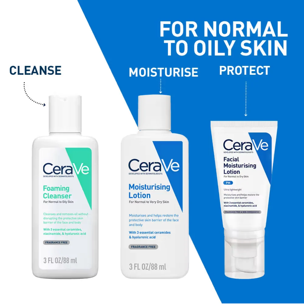 CeraVe Facewash & Moisturizing Lotion Combo with Ceramides Skincare Routine for Normal to Oily Skin