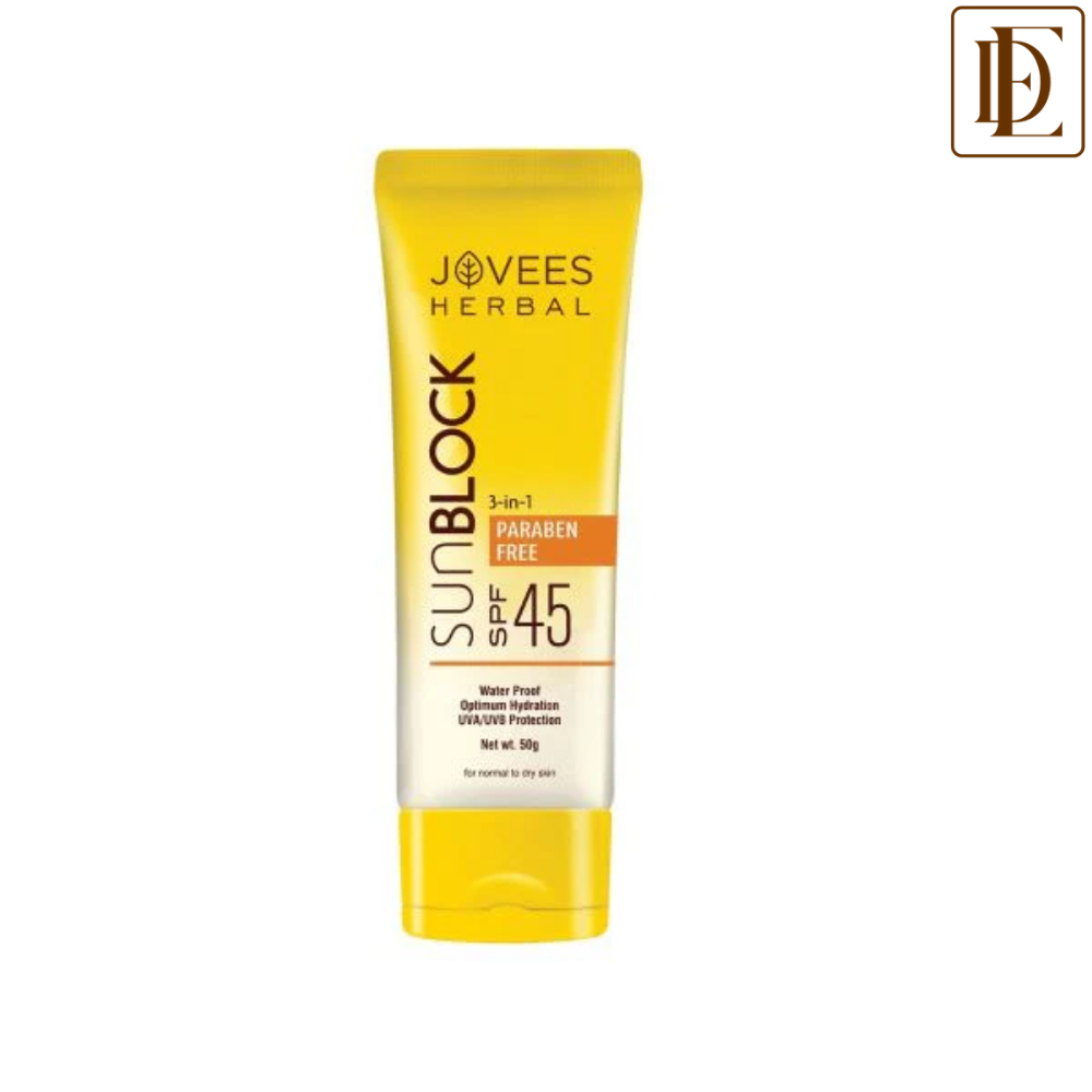 Jovees Herbal Sun Block Sunscreen SPF 45 For Normal To Dry Skin UVA/UVB Protection, Moisturization