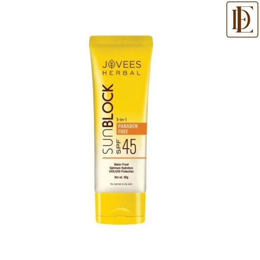 Jovees Herbal Sun Block Sunscreen SPF 45 For Normal To Dry Skin UVA/UVB Protection, Moisturization