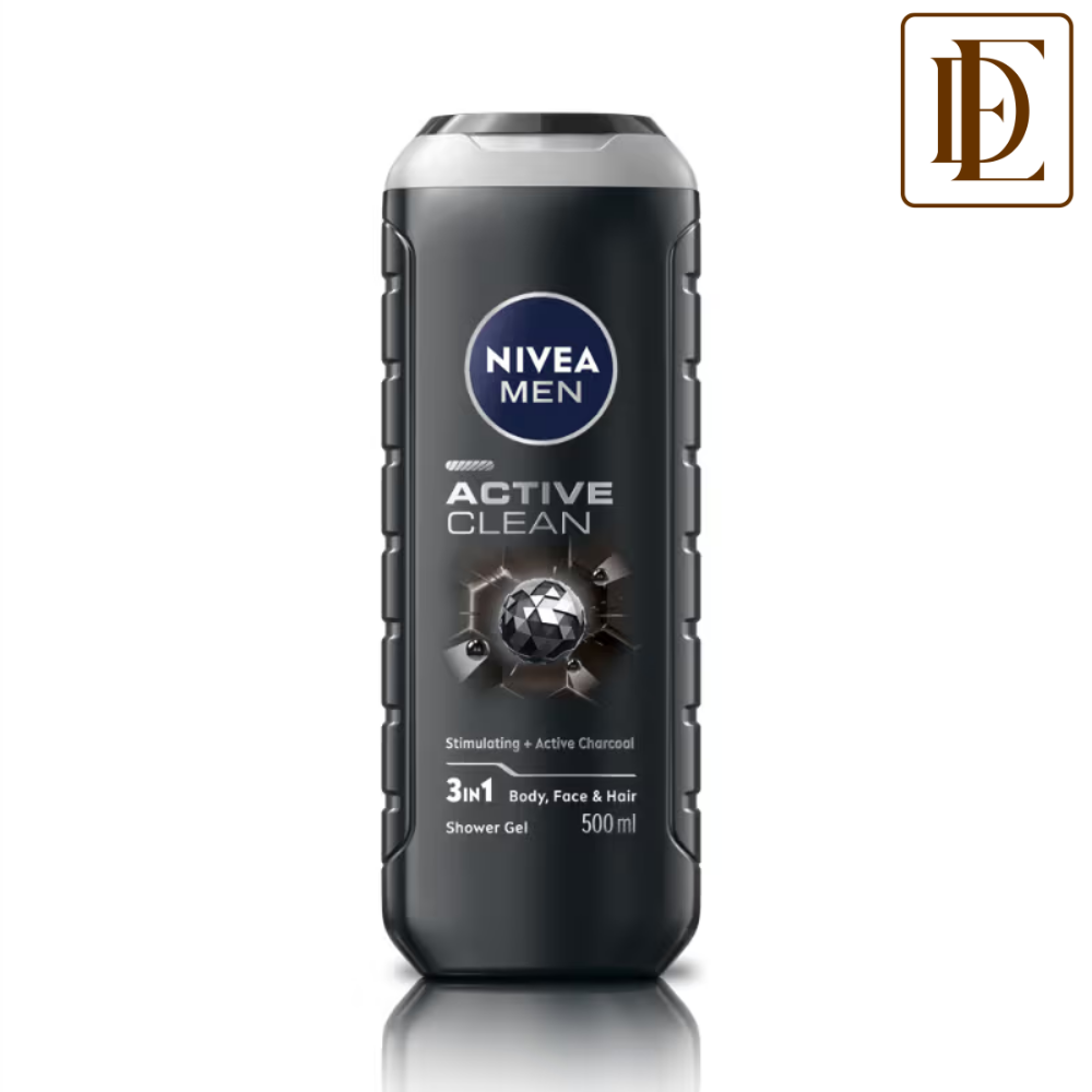 NIVEA MEN Body Wash, Active Clean with Active Charcoal, Shower Gel for Body, Face & Hair