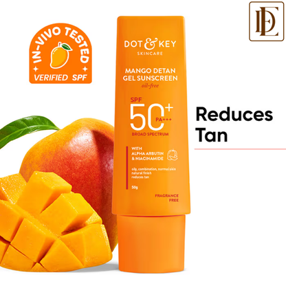 Dot & Key Mango Detan Gel Sunscreen In-Vivo Tested SPF 50+ PA++++, Oil-Free Formula