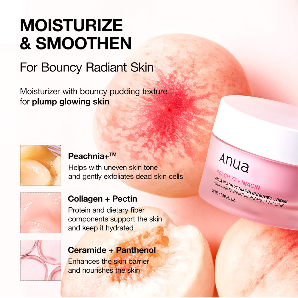Anua Peach 77 Niacin Enriched Cream with Collagen, Niacinamide & Ceramide for Firming & Moisturizing