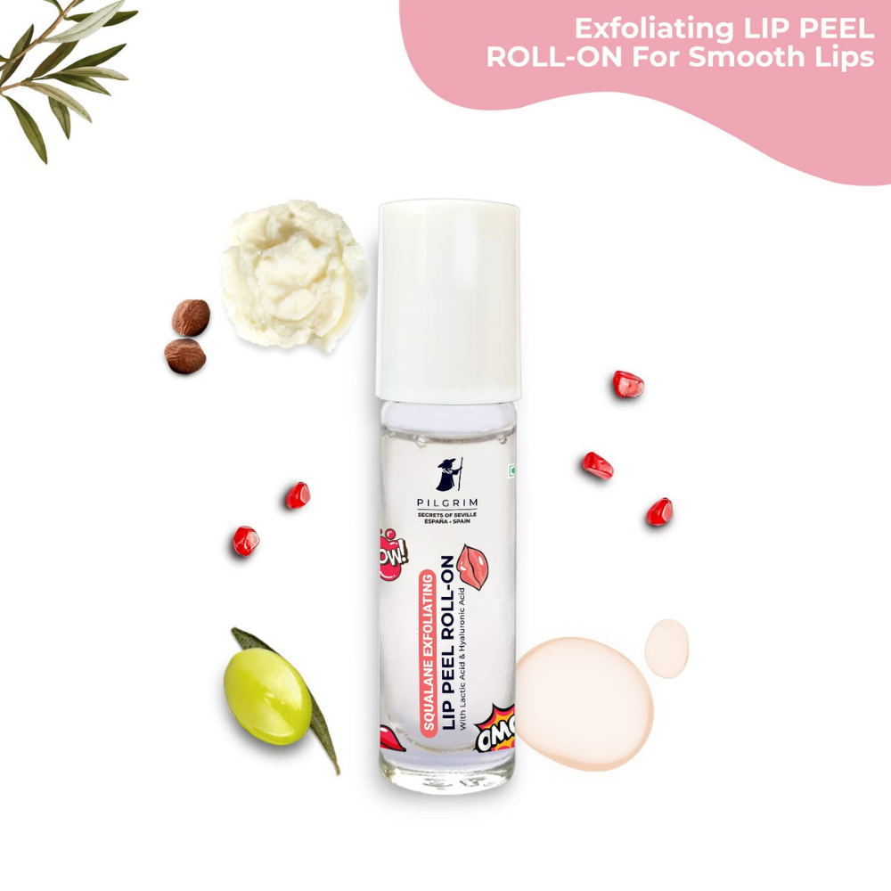 Pilgrim Spanish Squalane Lip Peel Roll-on with lactic acid & hyaluronic acid |Squalane exfoliating lip peel for soft & glossy lips