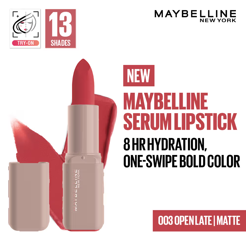 Maybelline Serum Matte Lipstick - 8Hr hydration, One-Swipe Bold Color