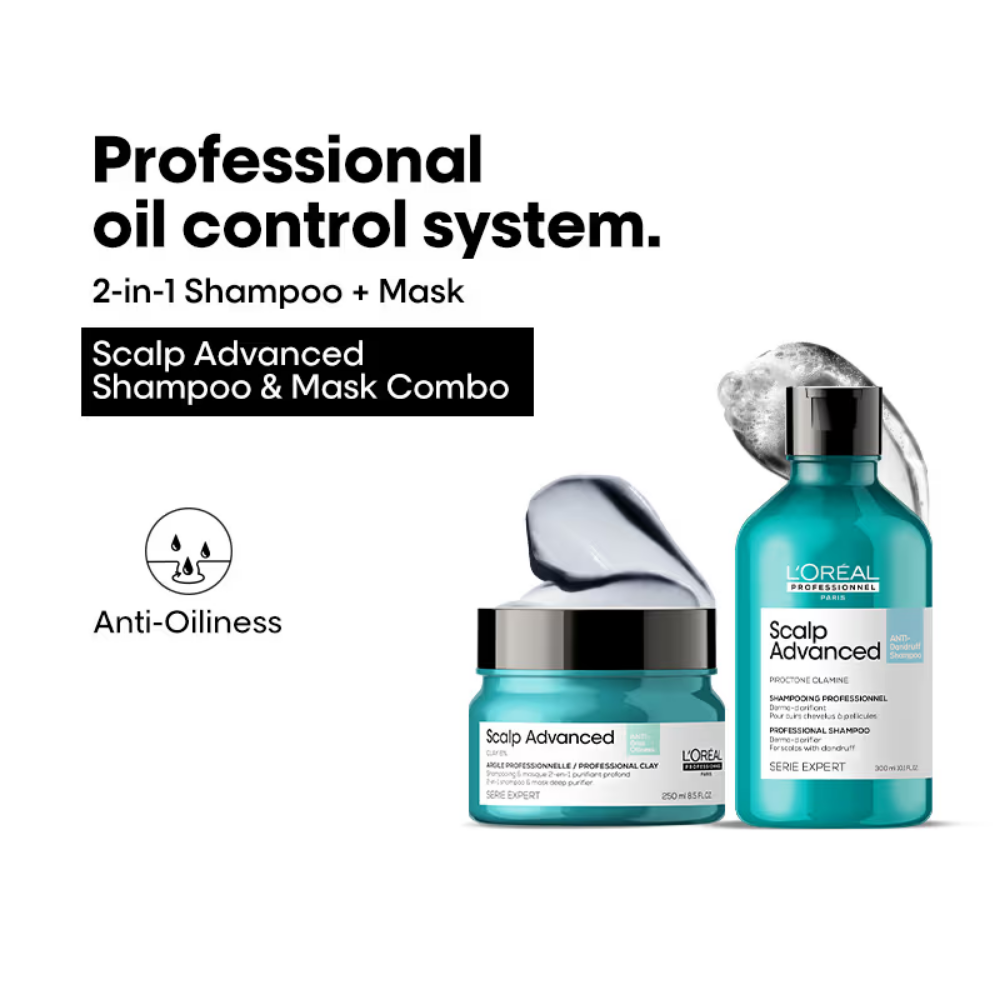L'Oreal Professionnel Scalp Advanced Anti-Dandruff Shampoo+ Anti-Oiliness 2-In-1 Deep Purifier Clay