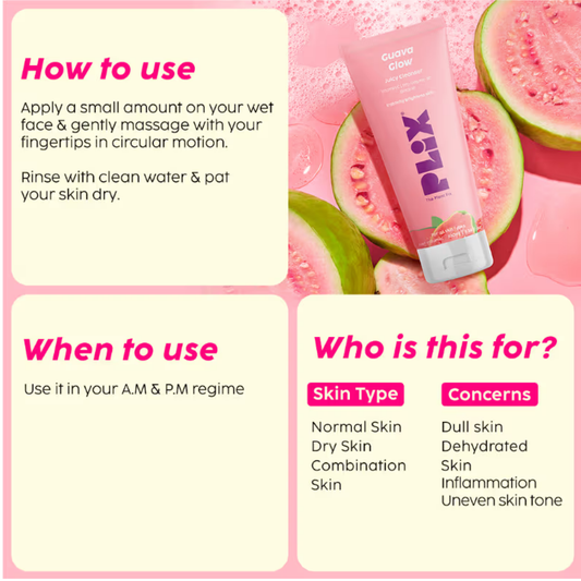 Plix Guava Glow Regime With Cleanser, 10% Vitamin C Serum & Moisturizer