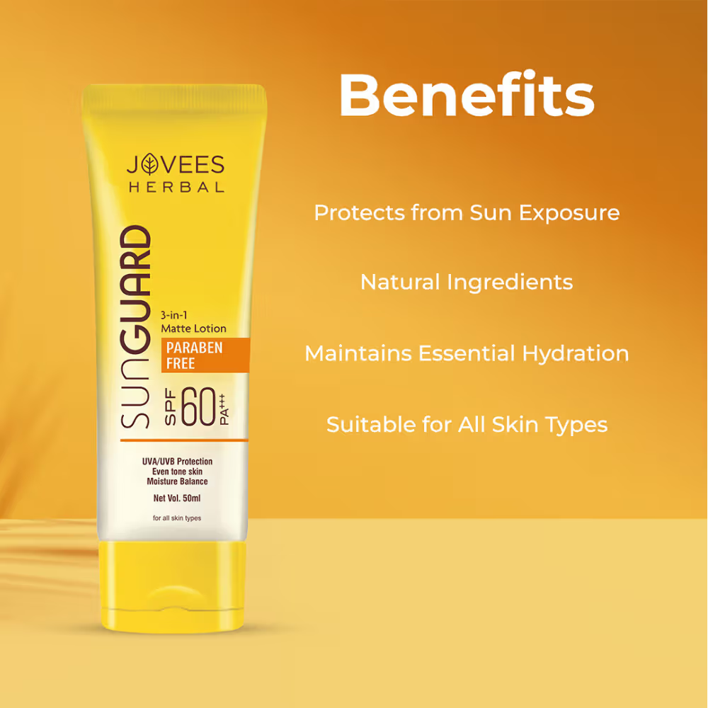 Jovees Herbal Sun Guard Lotion SPF 60 PA+++ 3 In 1 Matte Lotion UVA/UVB Protection Healthy Looking Skin