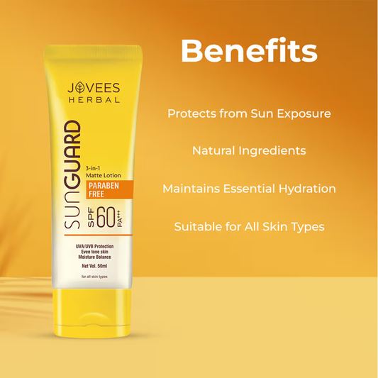 Jovees Herbal Sun Guard Lotion SPF 60 PA+++ 3 In 1 Matte Lotion UVA/UVB Protection Healthy Looking Skin
