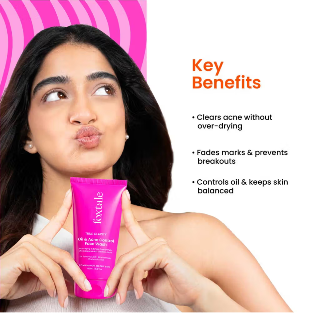 Foxtale Oil & Acne Control Face Wash With 2% Salicylic Acid & Cica, For Clear, Oil Free & Calm Skin