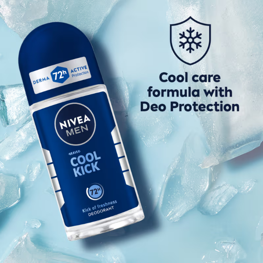 NIVEA MEN Deodorant Roll On, Cool Kick, 48h Long lasting Freshness