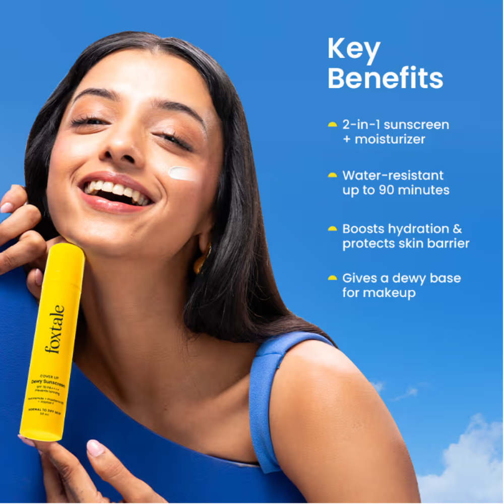 Foxtale Dewy Finish SPF 50 PA++++ Sunscreen For Dry Skin, Deeply Hydrates, In-Vivo Tested