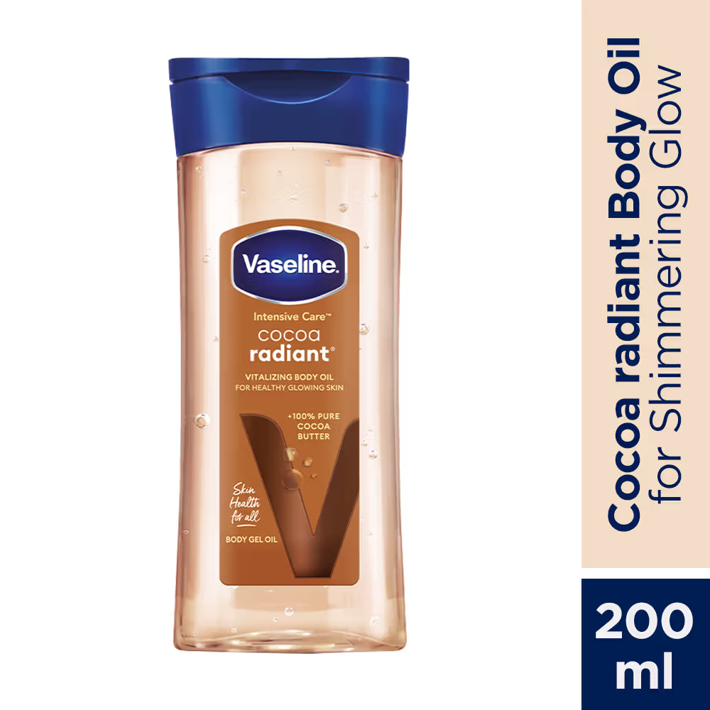 Vaseline Cocoa Radiant Body Oil with Pure Cocoa Butter & Shimmer Glow, For Dull Skin & Healthy Glow