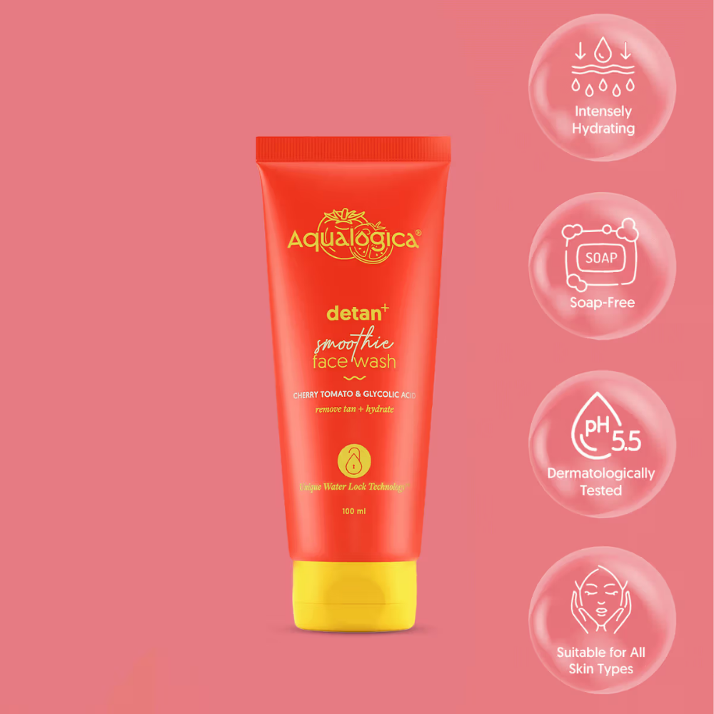 Aqualogica Detan+ Smoothie Face Wash with Glycolic Acid & Cherry Tomato for Tan removal