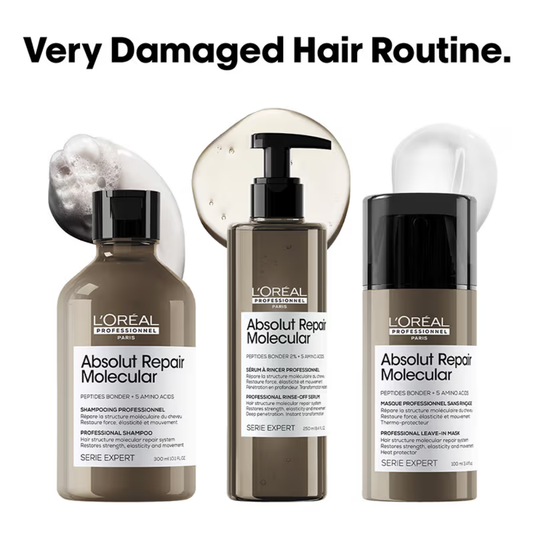L'Oréal Professionnel Absolut Repair Molecular Shampoo, Rinse-Off Serum & Leave-In Mask Damaged Hair