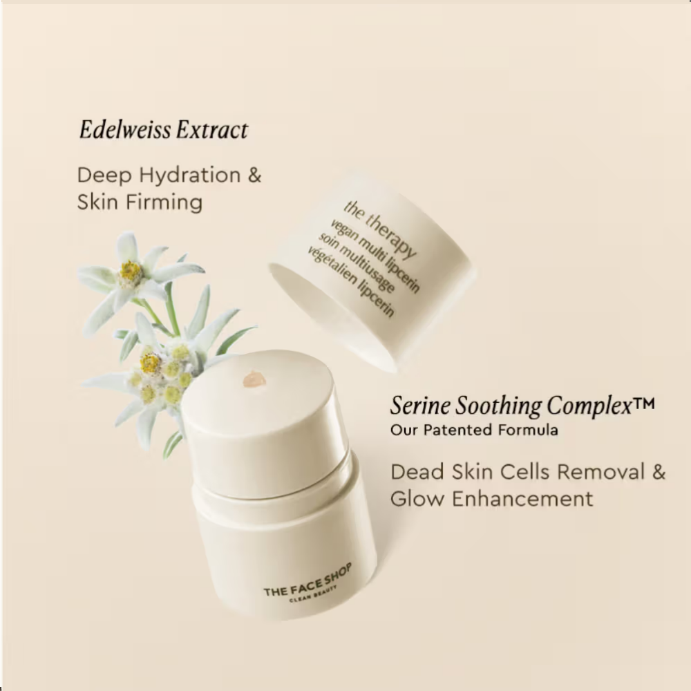 The Face Shop Vegan Korean Lipcerin - Lip Mask, Glowy Balm, Lip Scrub & Plumping Gloss in one
